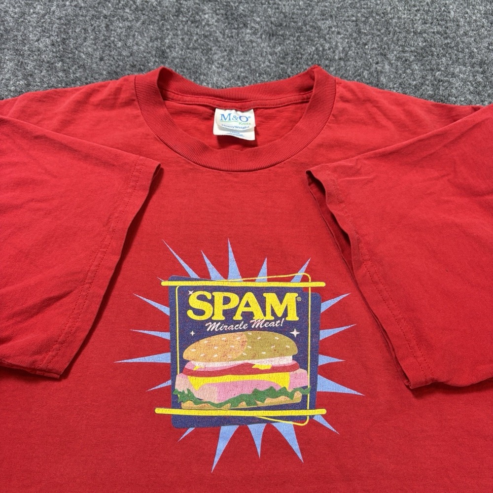 Vintage SPAM Miracle Meat T-Shirt Mens Large Red Hormel Foods Graphic Funny Y2K